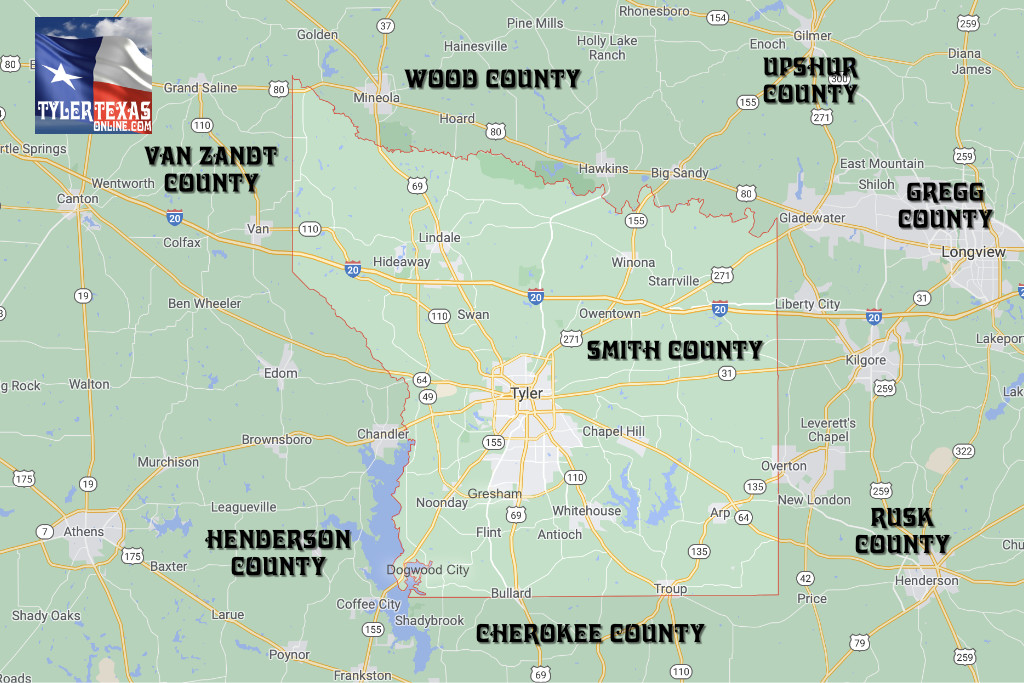 Tyler and the counties and cities of East Texas
